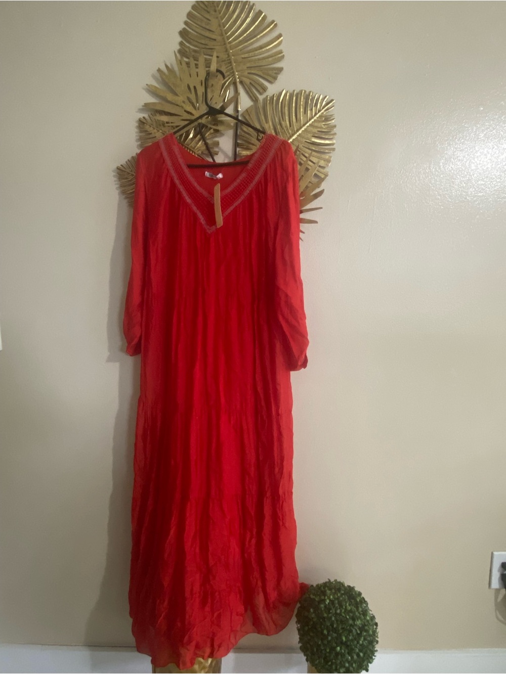 Flowing Red Maxi Dress with V-Neck Detail